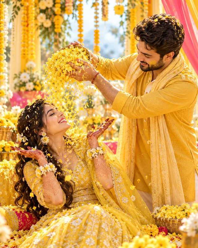 Reyansh and Siya at the Haldi